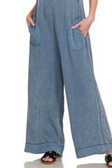 Zenana Double Gauze Washed Wide Leg Overalls OutfitFlow