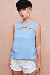 BiBi Soft Rib Knit with Cut Out Front Sleeveless Top OutfitFlow