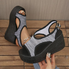 Open Toe Wedge Sandals Black OutfitFlow