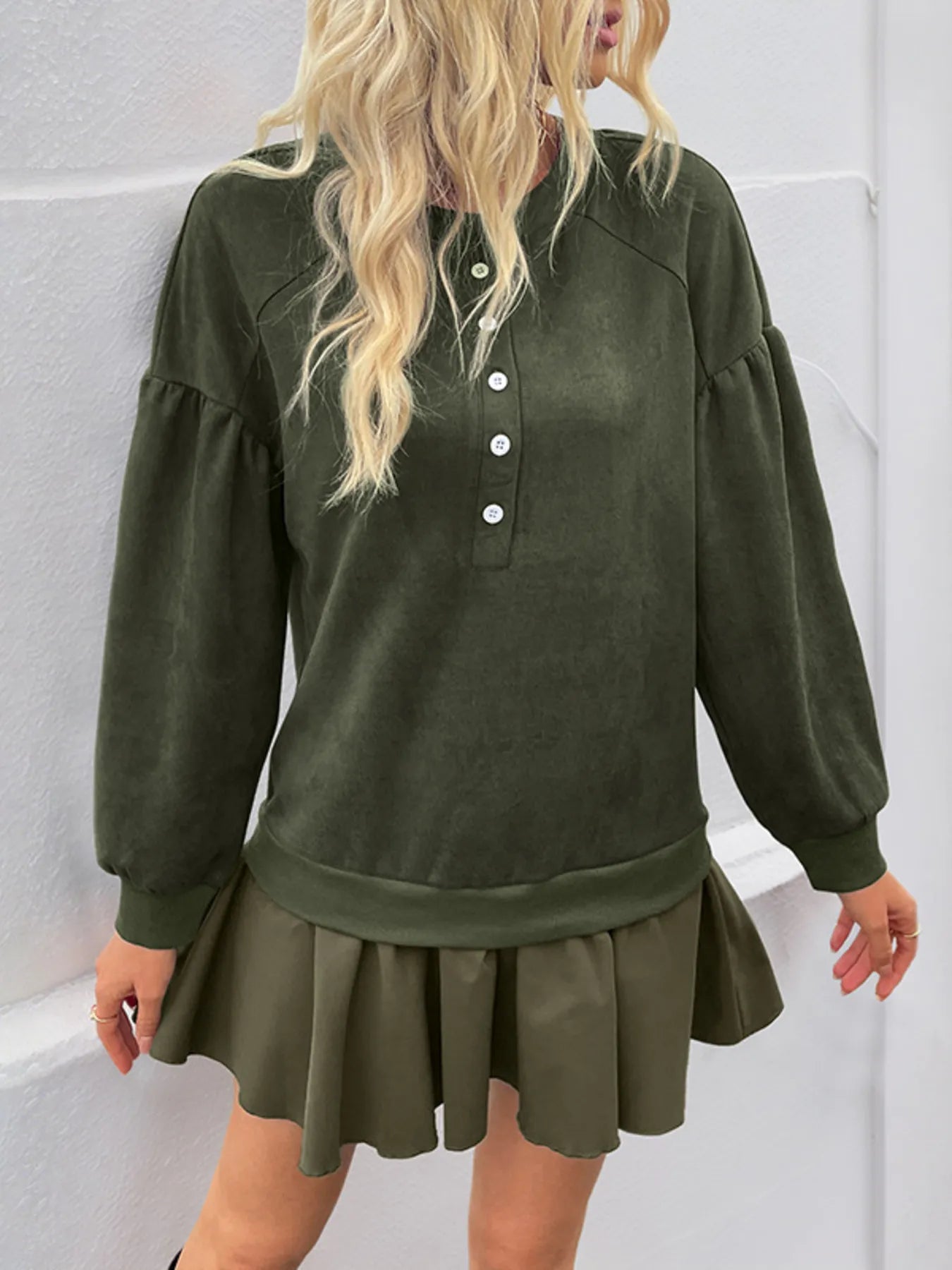 Button Front Mini Sweatshirt Dress OutfitFlow