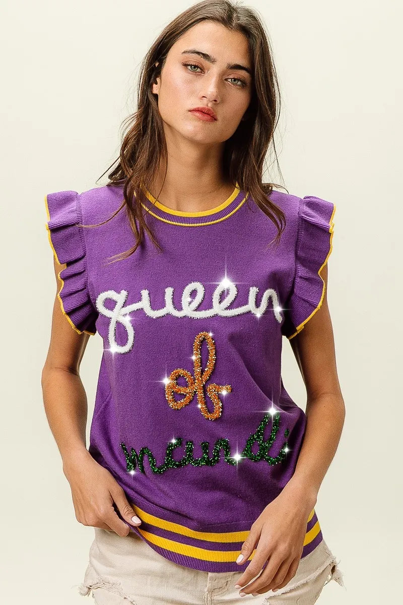 BiBi Queen Of Mardi Ruffled Armhole Sleeveless Knit Top PURPLE Trendsi