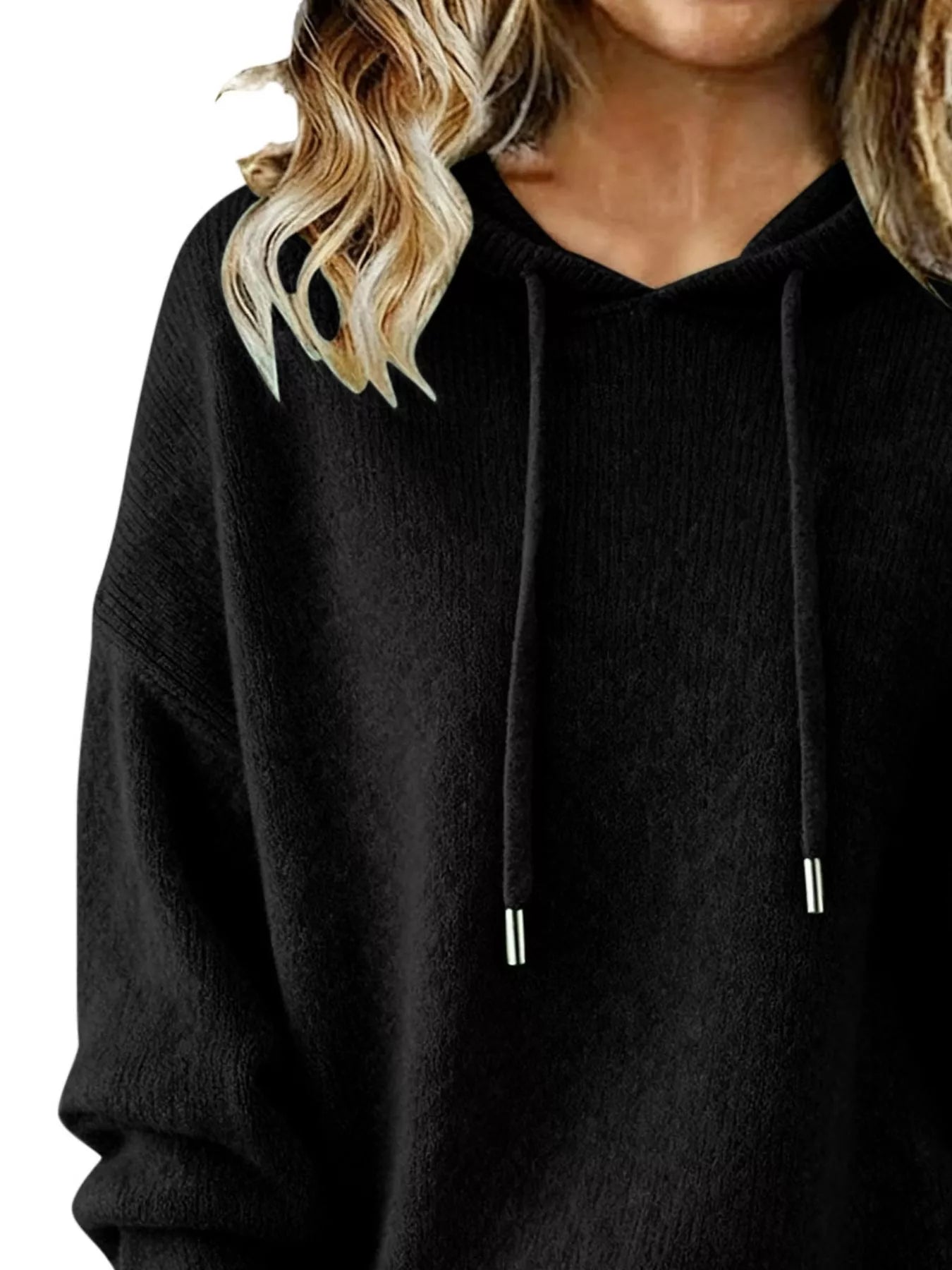 Drawstring Long Sleeve Hooded Sweater Trendsi