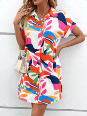 Printed Button-Down Shirt Dress White OutfitFlow