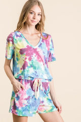 BiBi Tie Dye French Terry Casual Shorts OutfitFlow