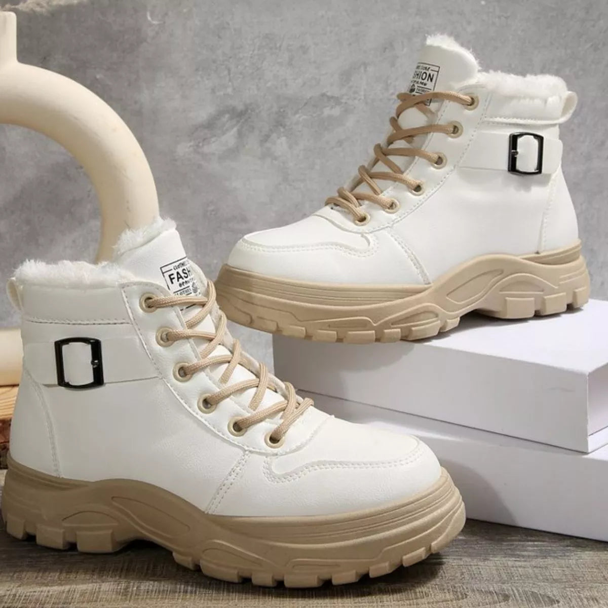 Warm Lined Ankle Boots with Buckle Detail Trendsi