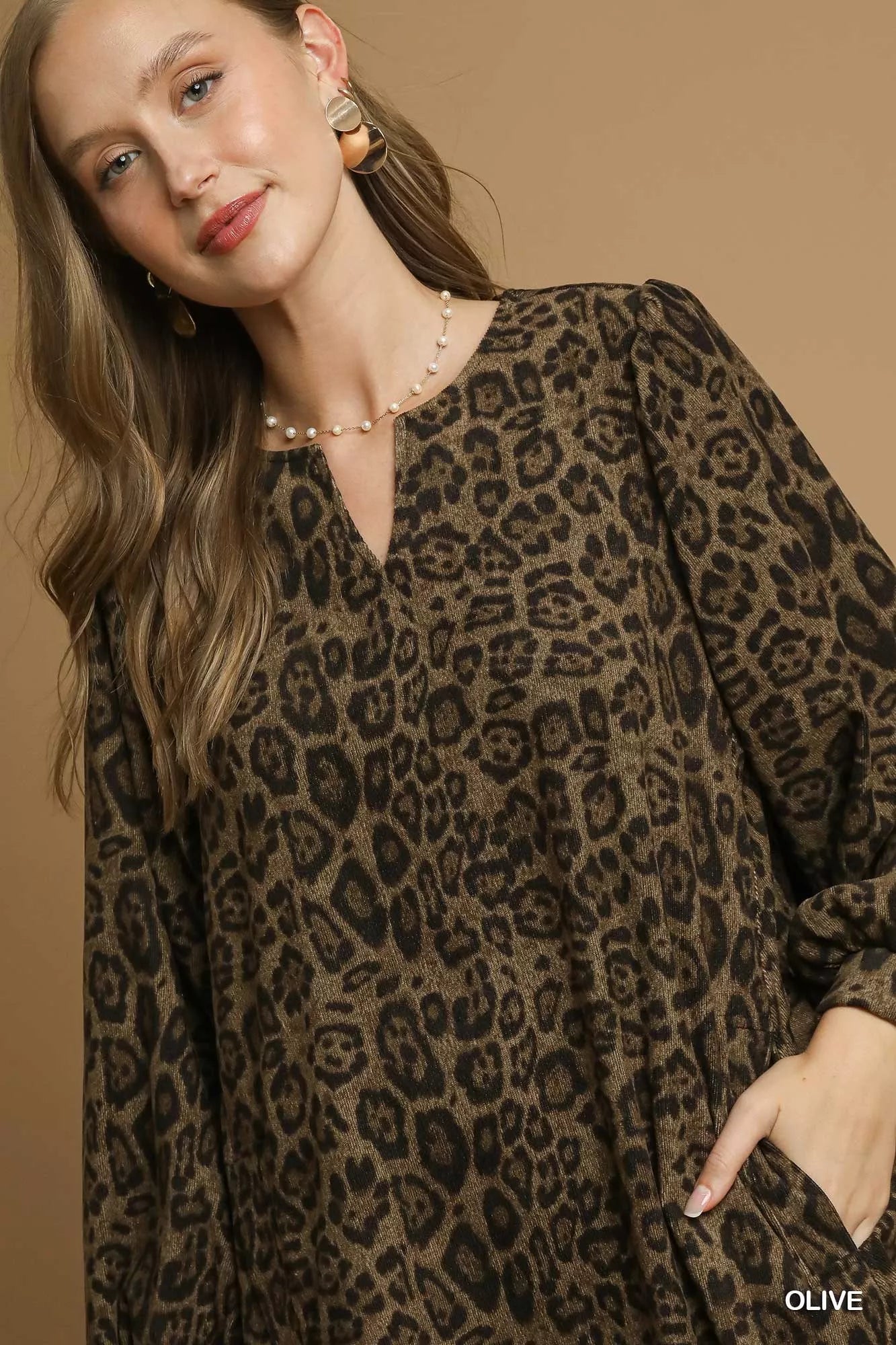 Umgee Leopard Print Long Sleeve Swing Dress OutfitFlow