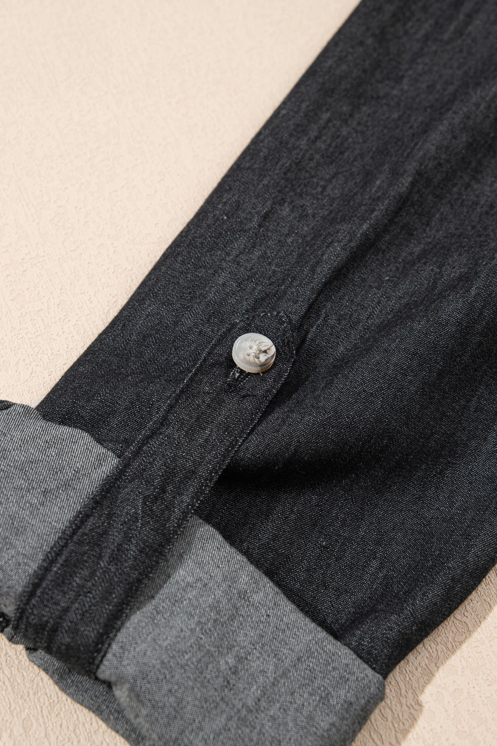 Pocketed Collared Neck Long Sleeve Denim Top OutfitFlow
