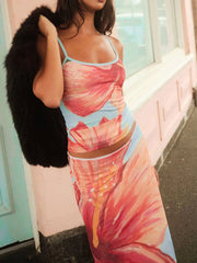 Printed Scoop Neck Cami and Skirt Set OutfitFlow