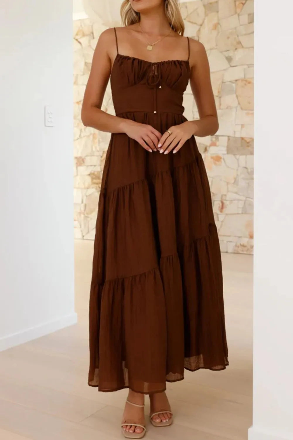 Ruched Smocked Back Cami Dress OutfitFlow