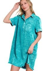 Zenana Tencel Mineral Washed Collared Shirts Dress OutfitFlow