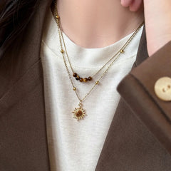 Tiger's Eye Copper Double Layered Necklace OutfitFlow