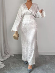 Leopard Surplice Long Sleeve Maxi Dress OutfitFlow