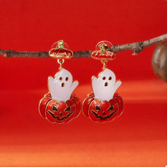 Halloween Ghost Pumpkin Dangle Earrings OutfitFlow