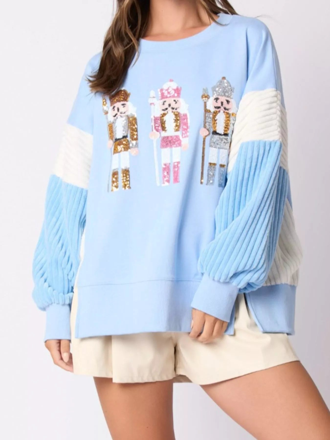 Nutcracker Long Sleeve Sweatshirt with Side Slit OutfitFlow