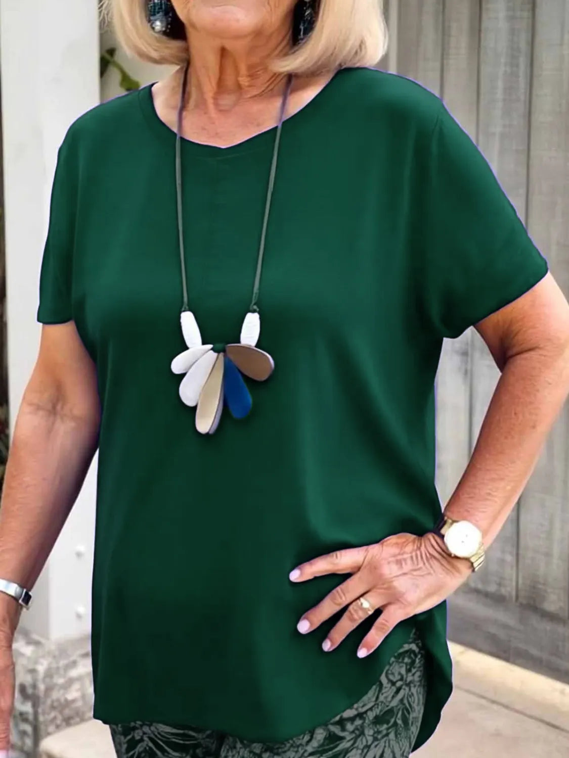 Full Size Round Neck Short Sleeve Top and Pants Set Plus Size OutfitFlow