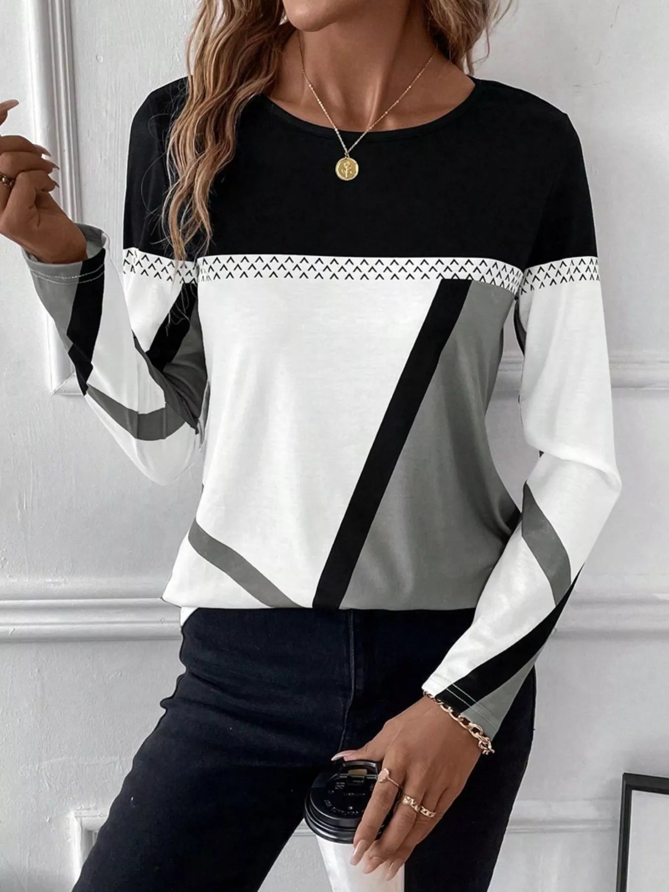 Color Block Long Sleeve T-Shirt OutfitFlow