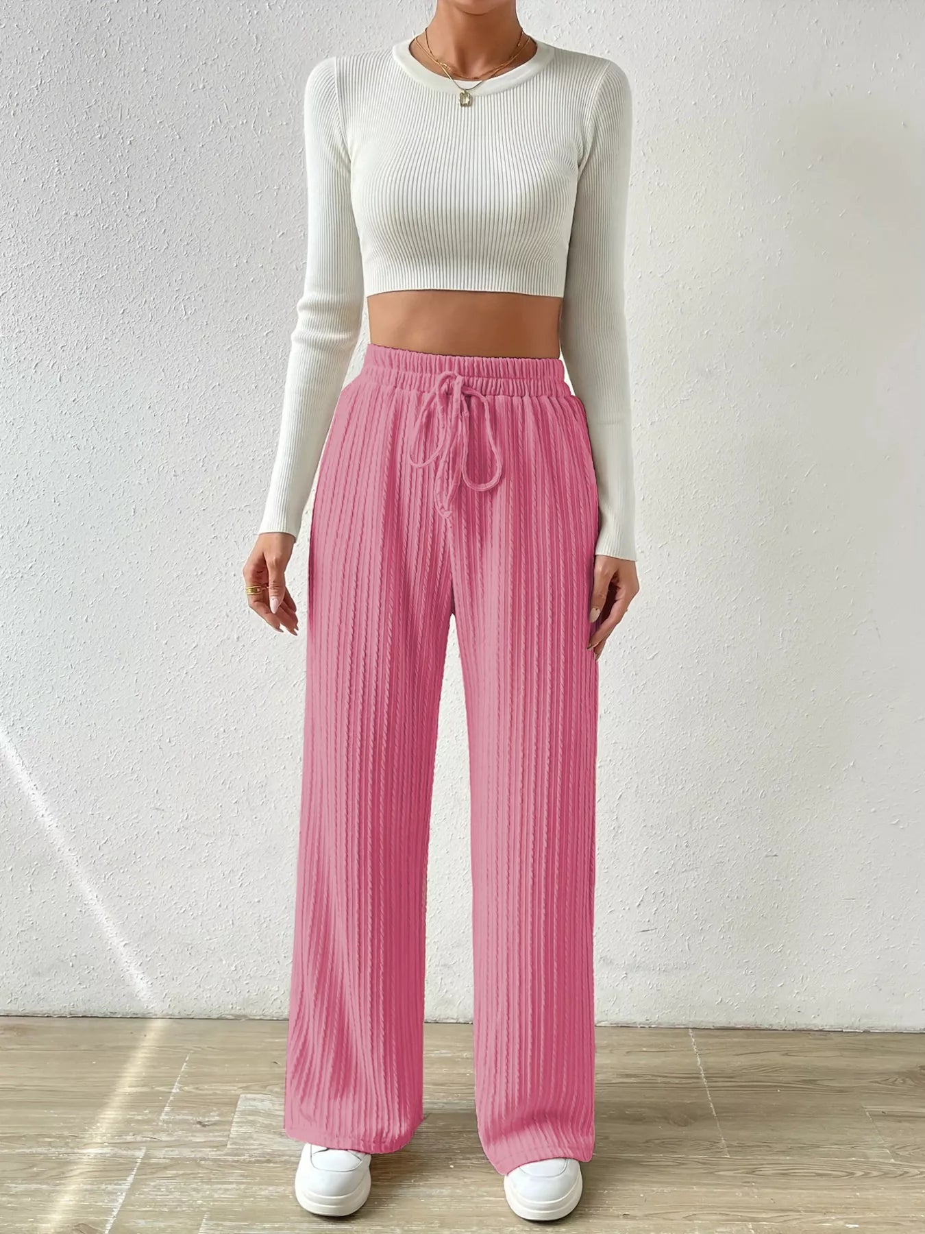 Drawstring Wide Leg Pants OutfitFlow