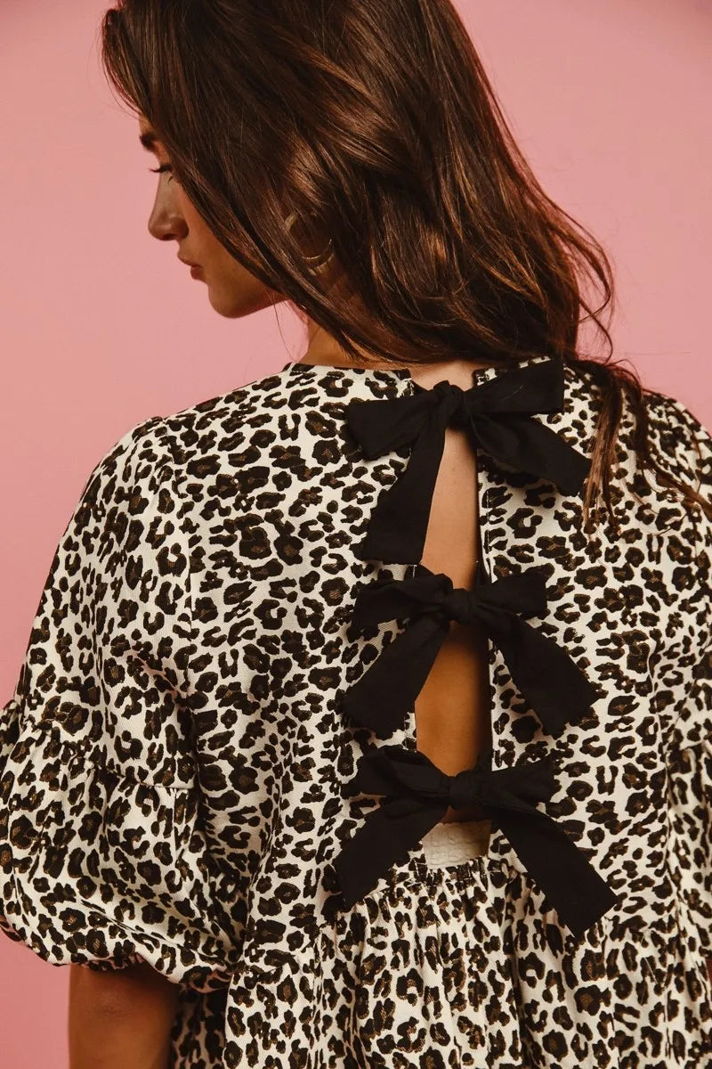 BiBi Leopard Denim Dress With Back Contrast Tie Detail OutfitFlow