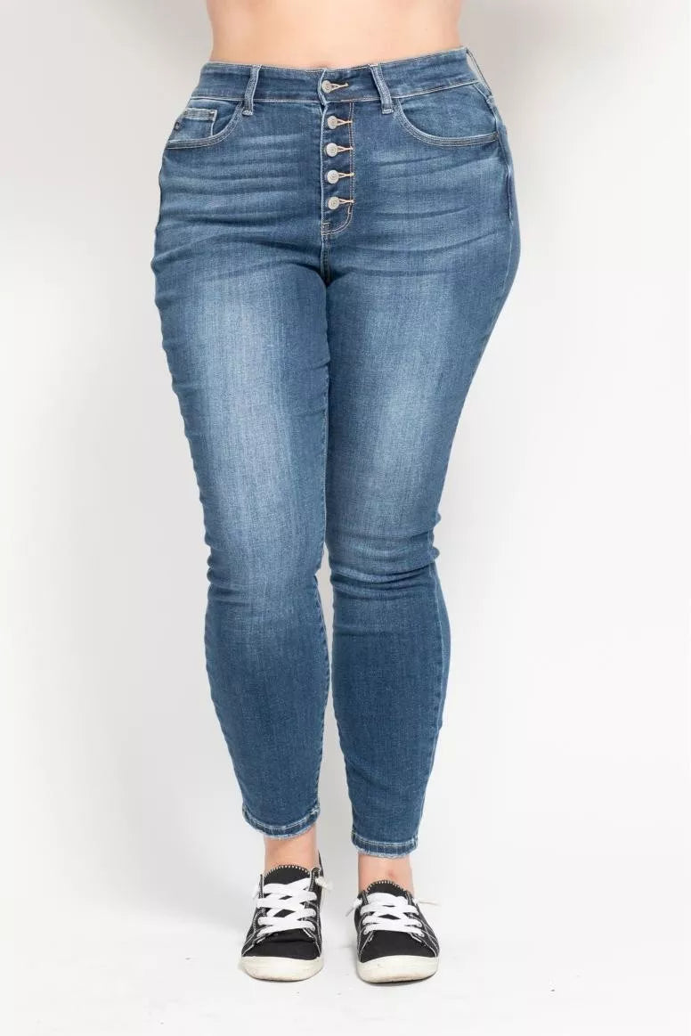 Judy Blue Full Size High Rise Button Fly Skinny Jeans Plus Size OutfitFlow
