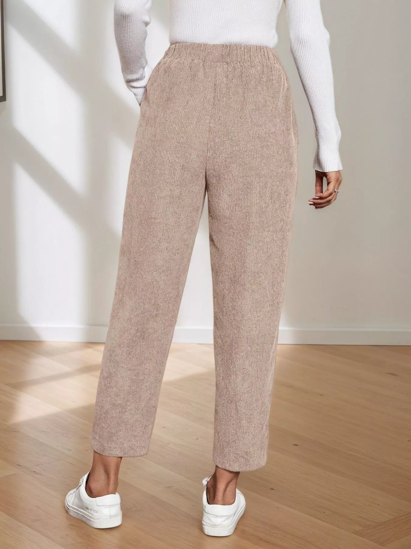 Corduroy Elastic Waist Cropped Pants Trendsi