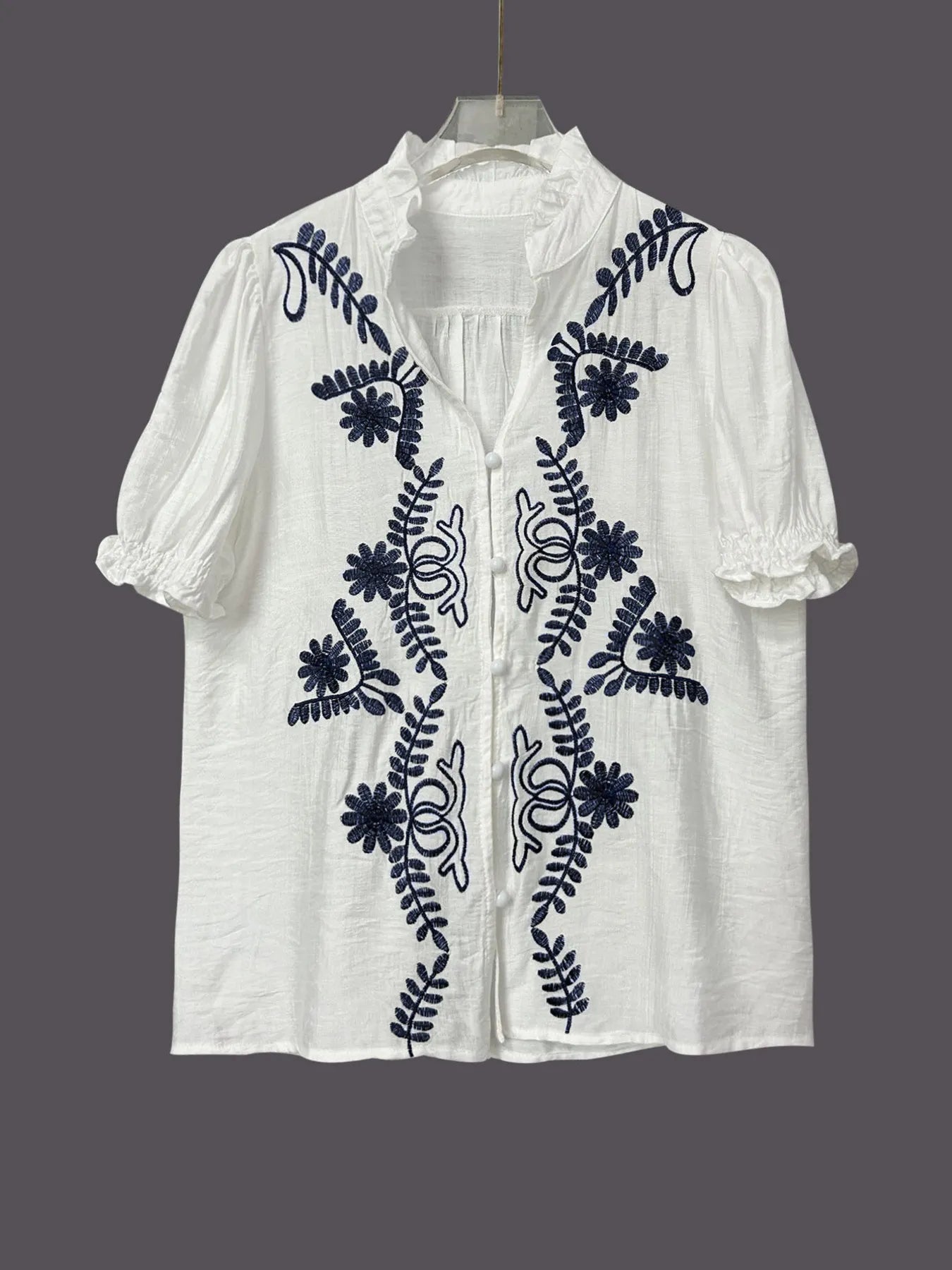 Embroidered Puff Sleeve Blouse OutfitFlow