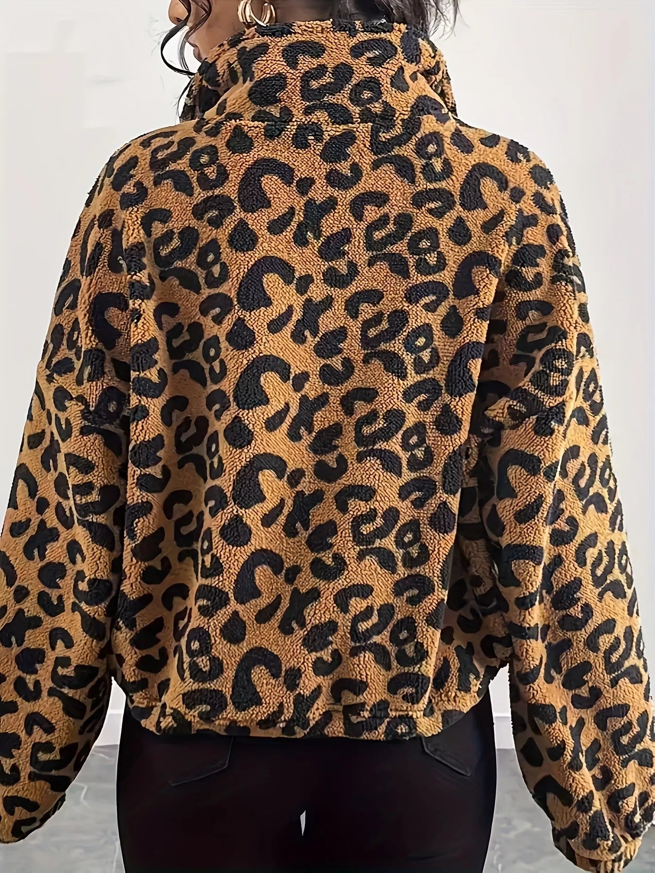 Leopard Fleece Zip-Up Jacket OutfitFlow