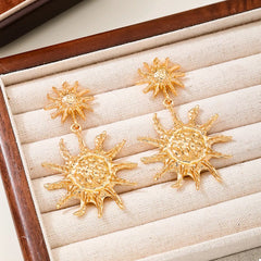 18K Gold-Plated Sun Burst Drop Earrings OutfitFlow