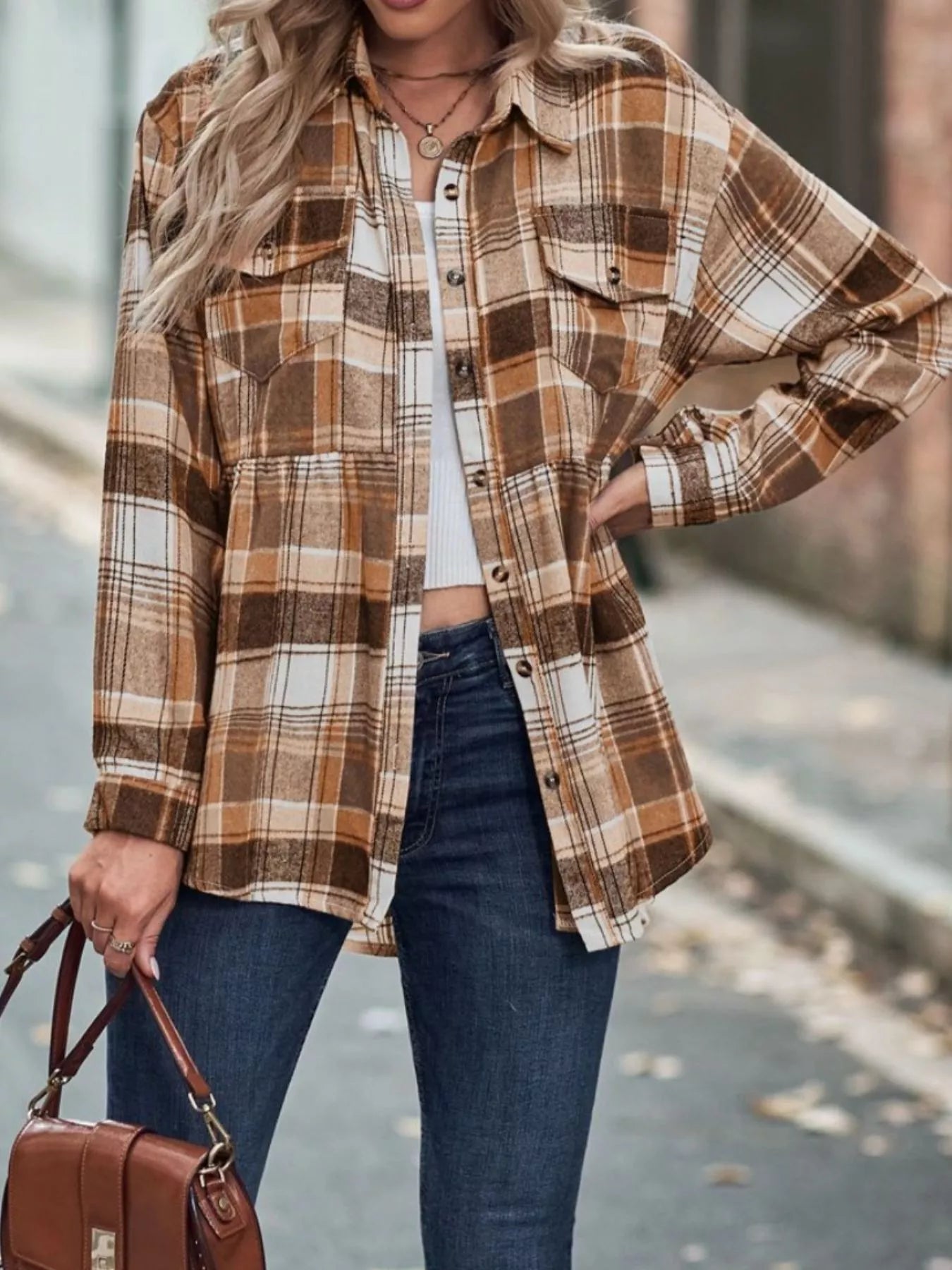 Plaid Button-Down Long Sleeve Shirt OutfitFlow