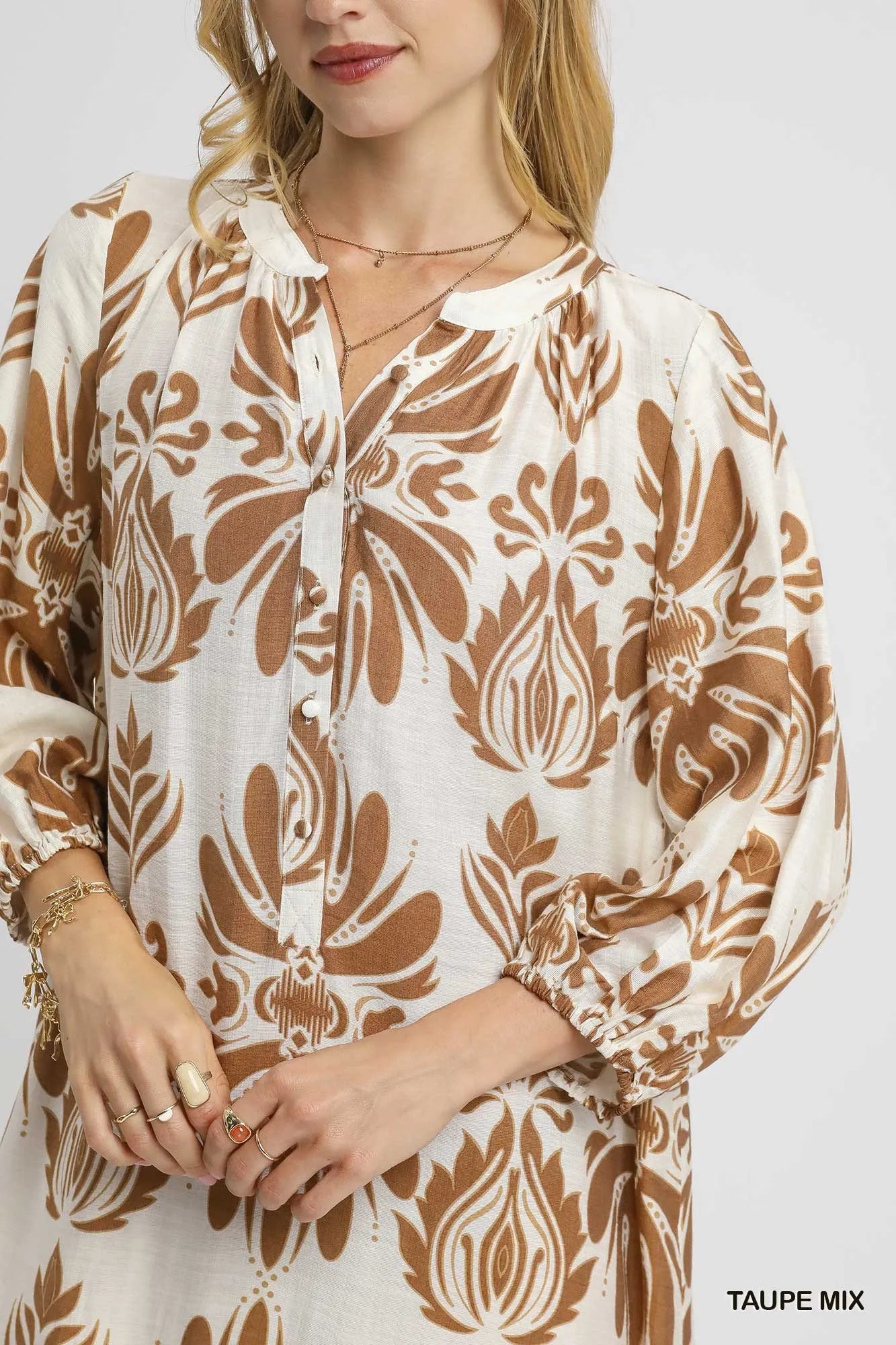 Umgee Mix Abstract Floral Print Midi Dress Trendsi