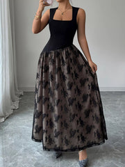 Square Neck Sleeveless Lace Maxi Dress Trendsi