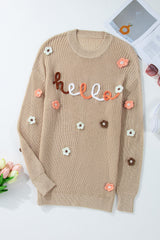 Outfit Flow - HELLO Flower Round Neck Long Sleeve Sweater