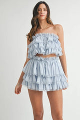 MABLE Ruffle Layered Crop Top and Mini Skirt Set Lt Blue OutfitFlow