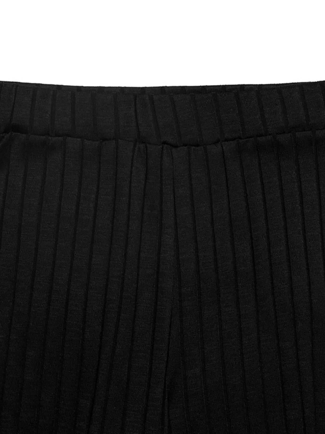 Ribbed Knit Cardigan & Wide Leg Pants Set OutfitFlow
