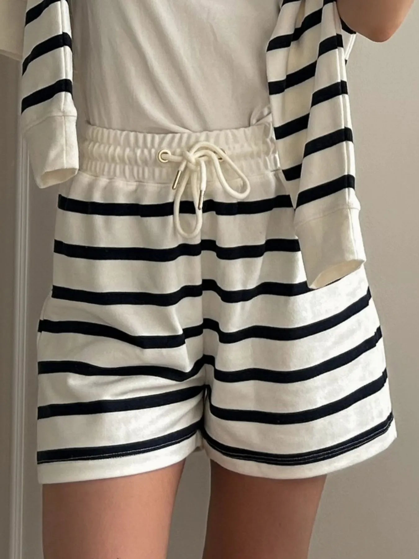 Striped Round Neck Top and Shorts Set OutfitFlow