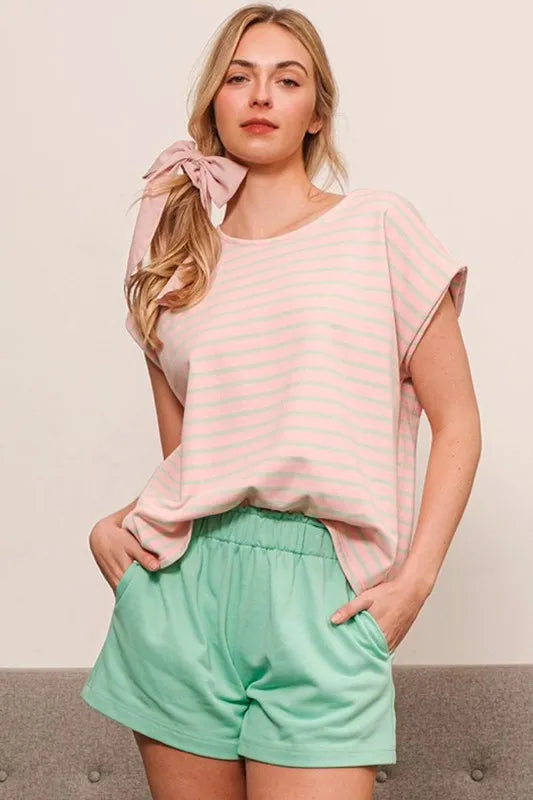 Lime 'N' Chili Striped Muscle Sleeve Top PINK OutfitFlow