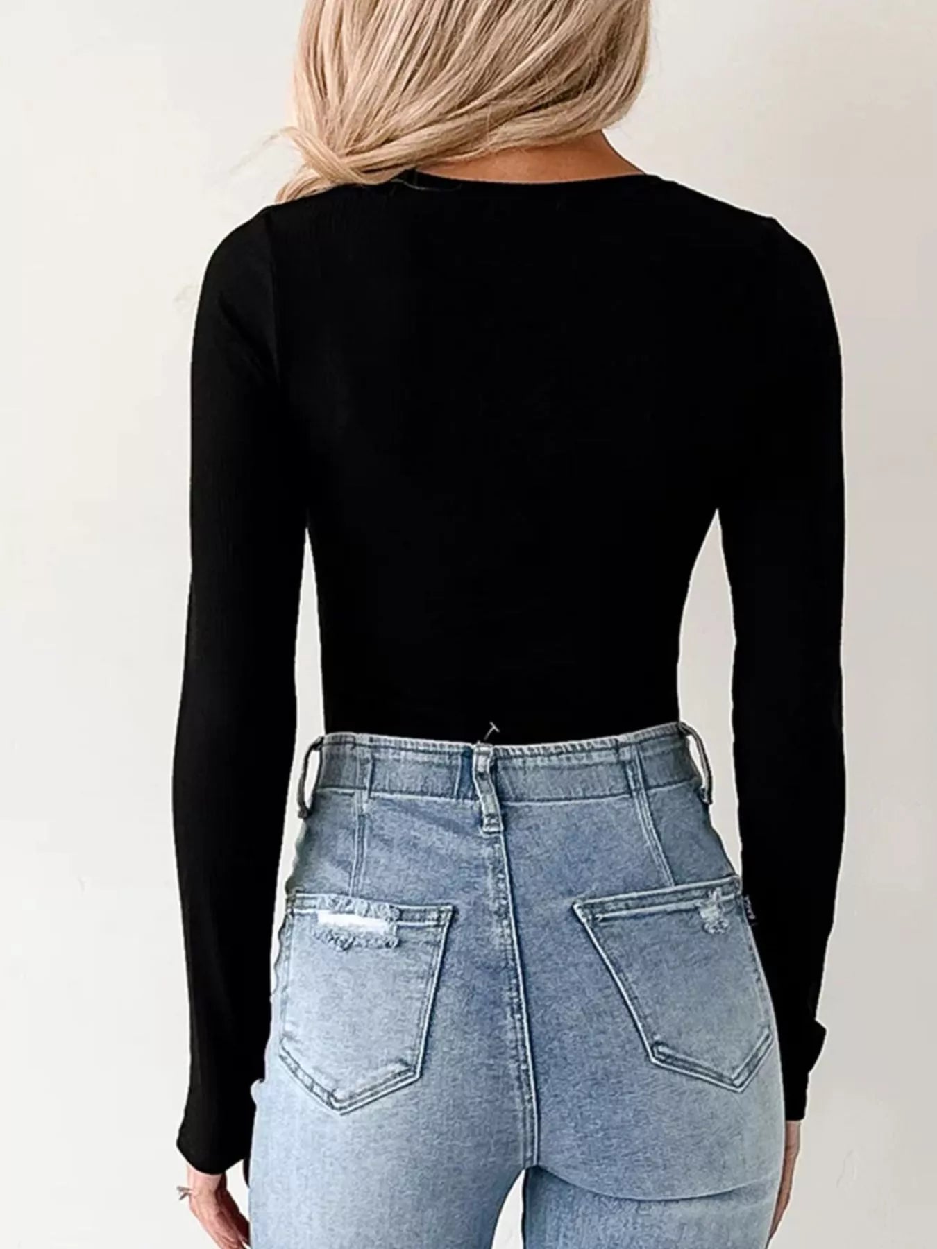 Ribbed Long Sleeve Fitted Bodysuit OutfitFlow