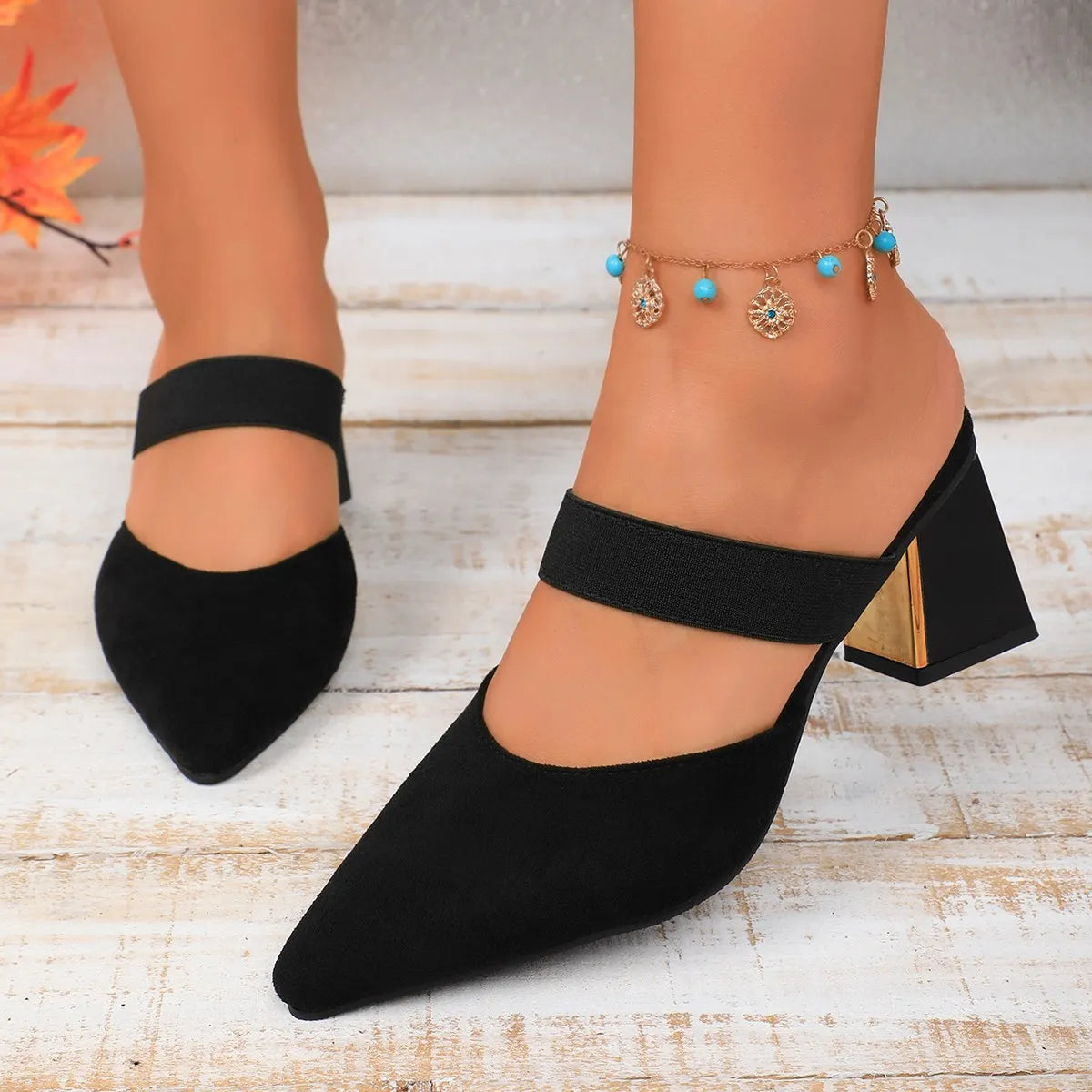 Point Toe Block Heels Sandals Black OutfitFlow
