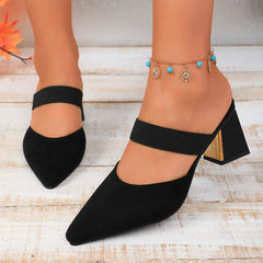 Point Toe Block Heels Sandals Black OutfitFlow