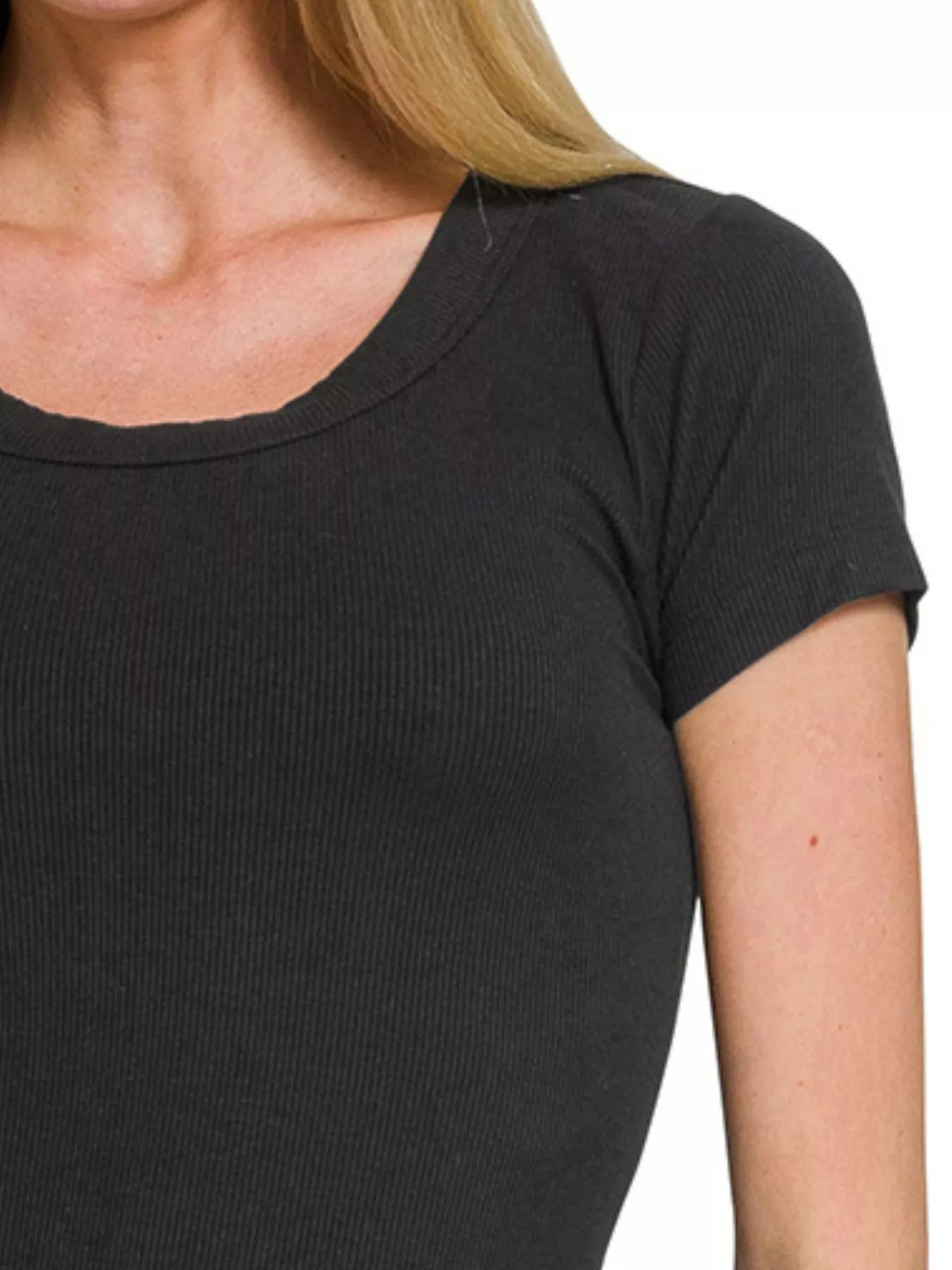 Zenana Ribbed Round Neck Short Sleeve T-Shirt OutfitFlow
