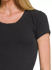 Zenana Ribbed Round Neck Short Sleeve T-Shirt OutfitFlow