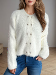 Outfit Flow - Heart Button Round Neck Cardigan