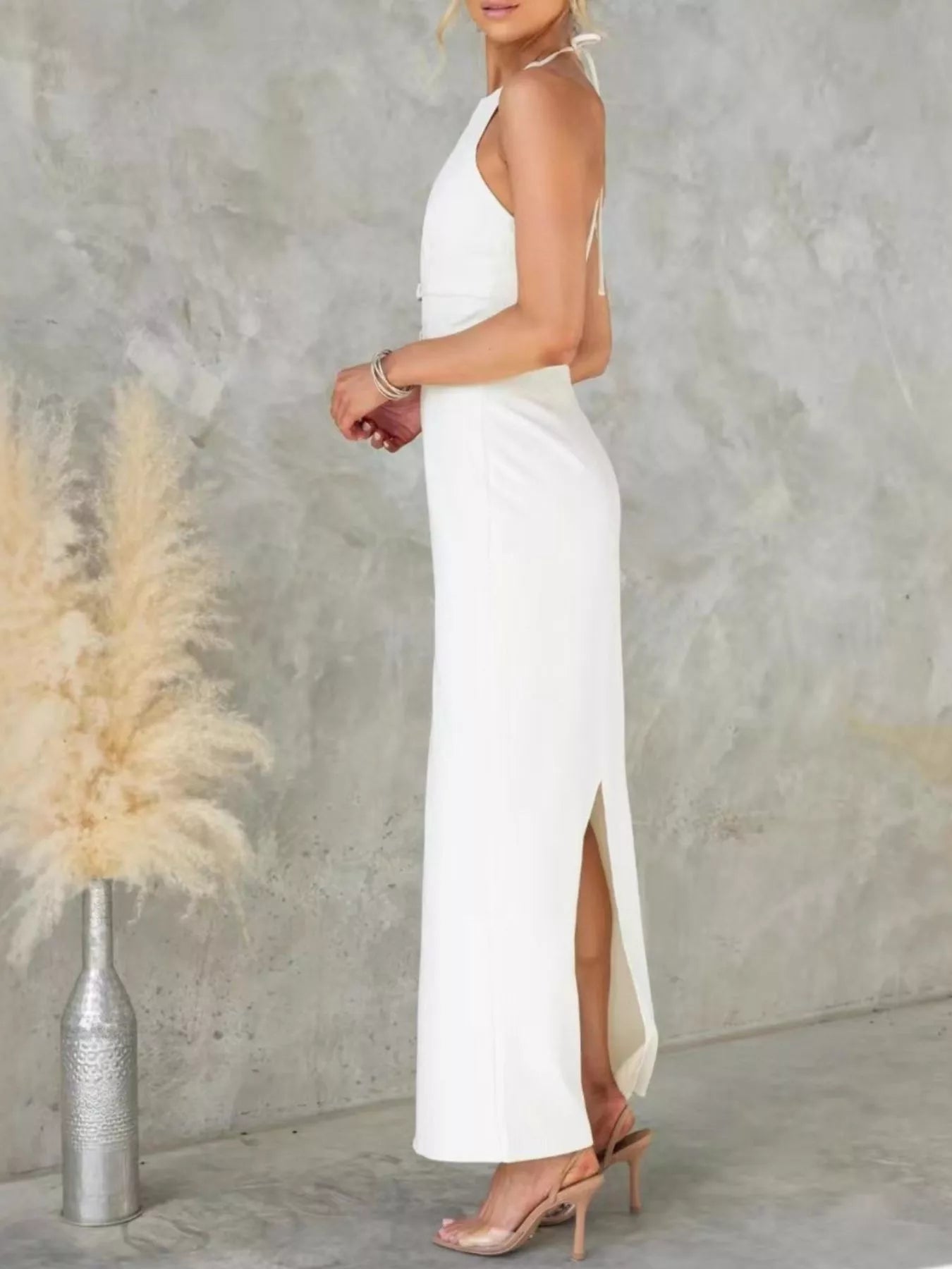 Slit Back Halter Neck Maxi Dress OutfitFlow