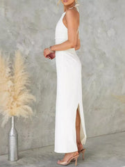 Slit Back Halter Neck Maxi Dress OutfitFlow