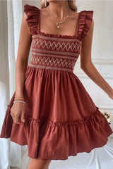 Ruffled Smocked Cap Sleeve Mini Dress OutfitFlow