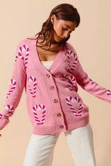 SO ME Christmas Candy Cane Button Front Sweater Cardigan OutfitFlow