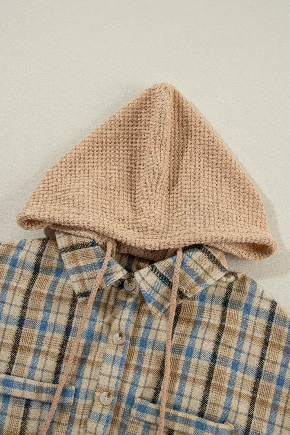 Plaid Drawstring Hooded Flannel Jacket OutfitFlow