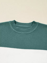 Color Block Plain Ribbed Knit Sweatshirt OutfitFlow