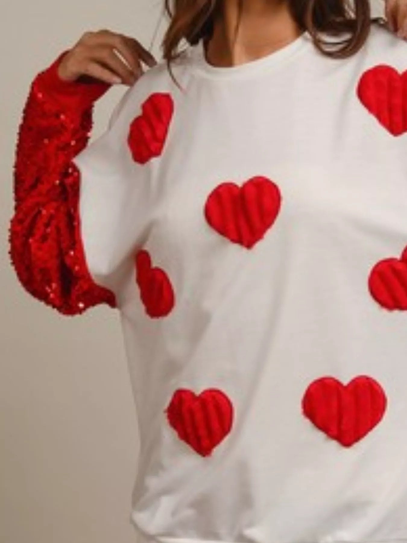 Sequin Round Neck Long Sleeve Sweatshirt OutfitFlow