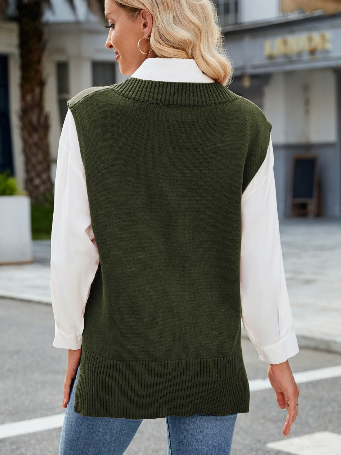 Outfit Flow - Side Slit V-Neck Sweater Vest