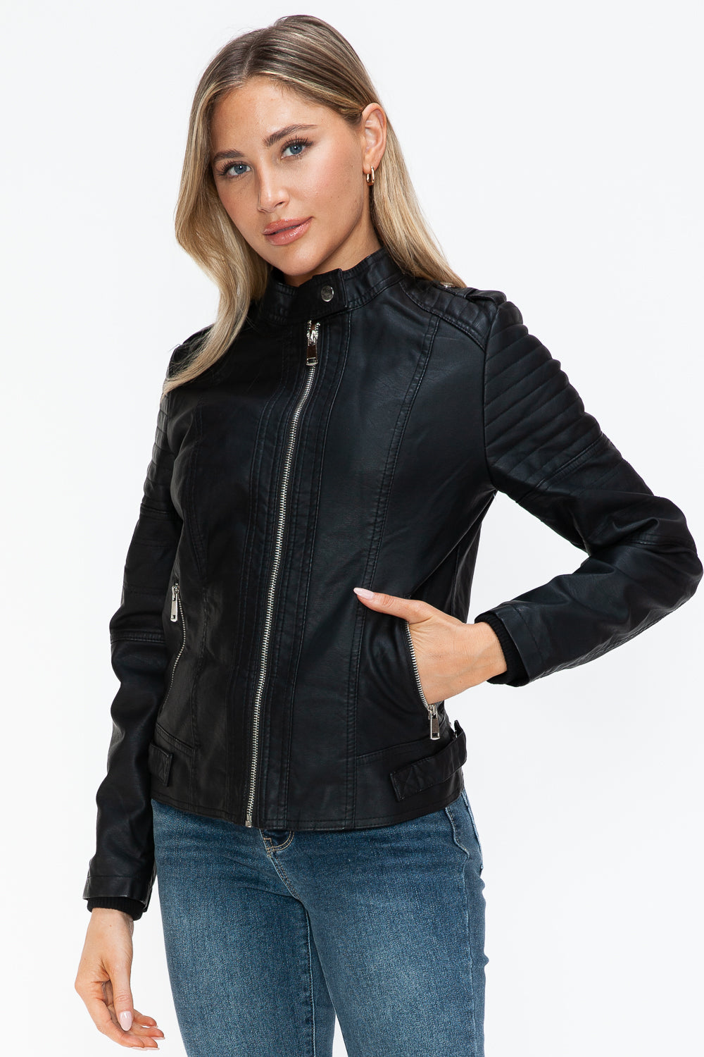 Outfit Flow - Snobbish PU Leather Biker Jacket with Side Zip Pockets